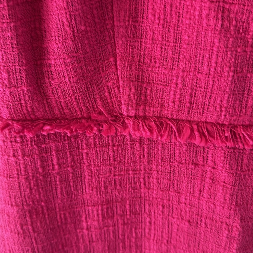 J.Crew Pink Fluted Hem A-Line Fringe Detail Textured Cotton Tweed Dress - 6 - Picture 5 of 10